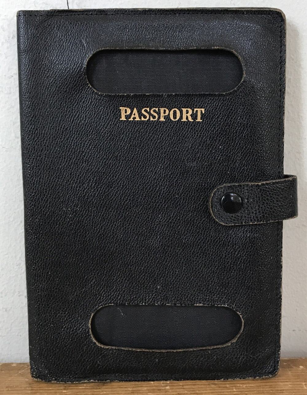 Vintage Antique Black Leather Passport Tickets Holder Travel Wallet Germany
